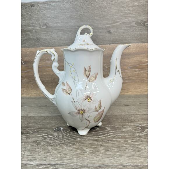 Crown Heiden Bavaria Porcelain Coffee Pot and Lid with Scalloped Edge & Gold Rim - Picture 1 of 13